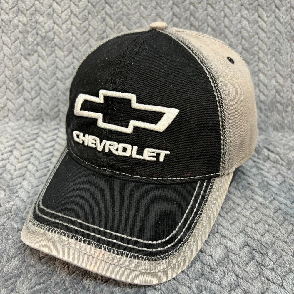 Chevrolet GM Licensed Embroidered Logo Hat Two Tone Black Grey Adjustable Cap